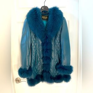 Turquoise Lambskin Fox Fur Coat sz S